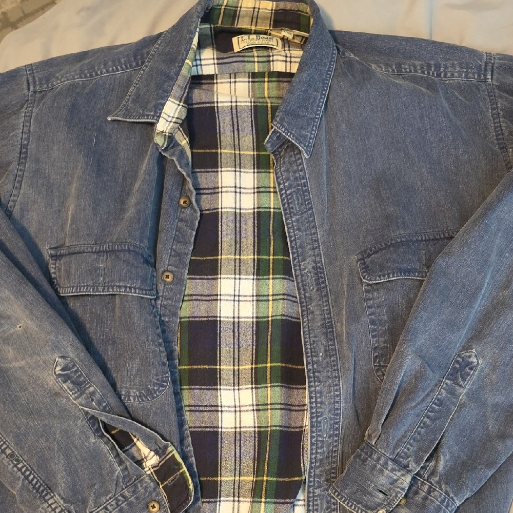 L.L. Bean Indigo Denim Jacket with Plaid Interior